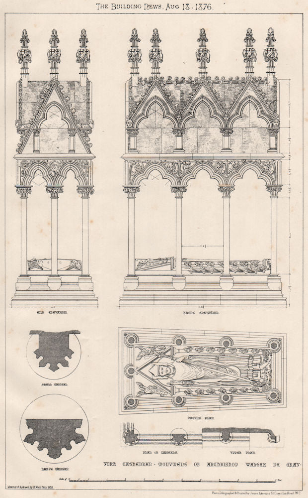 York Cathedral, monument of Archbishop Walter de Gray. Yorkshire 1876 print